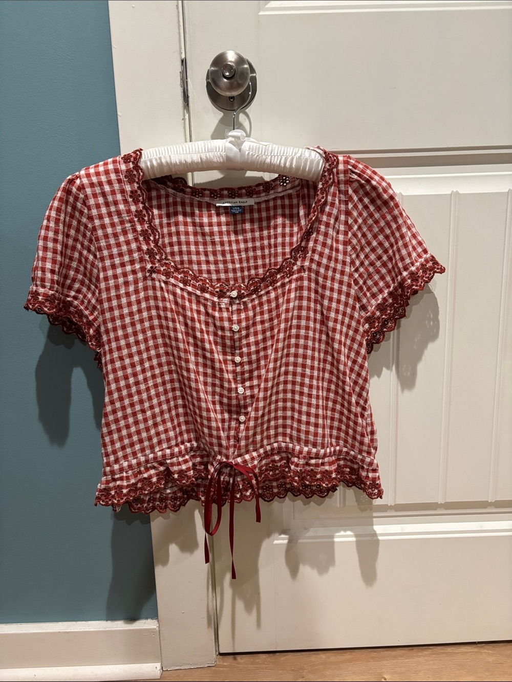 American Eagle Rust/Red Gingham Top